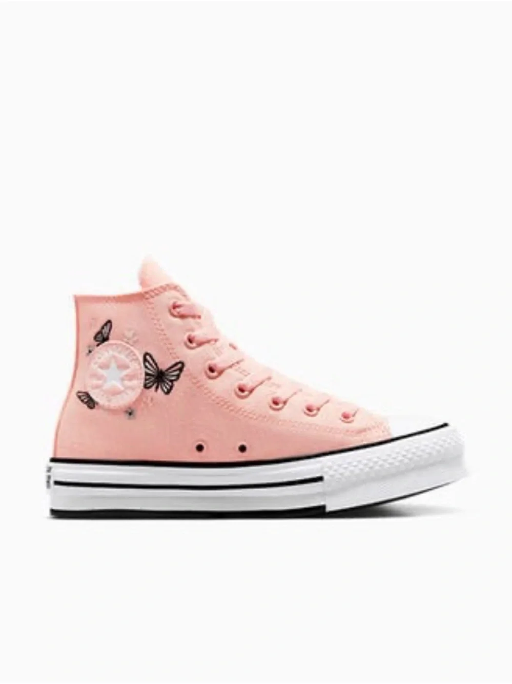 Converse Pink High-Top Platform Sneakers with Butterfly Embroidery